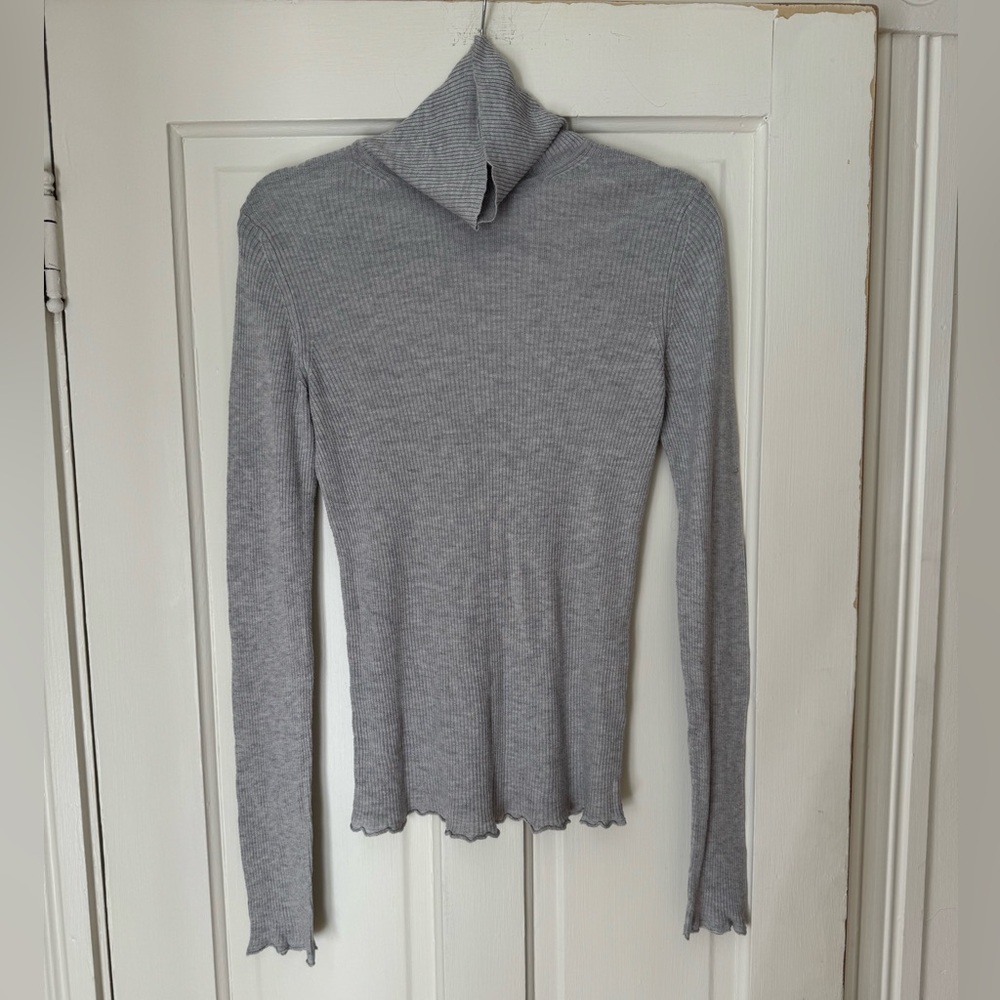 Vince Ribbed Semi Sheer Super Soft Lightweight Gray Turtleneck Sweater L